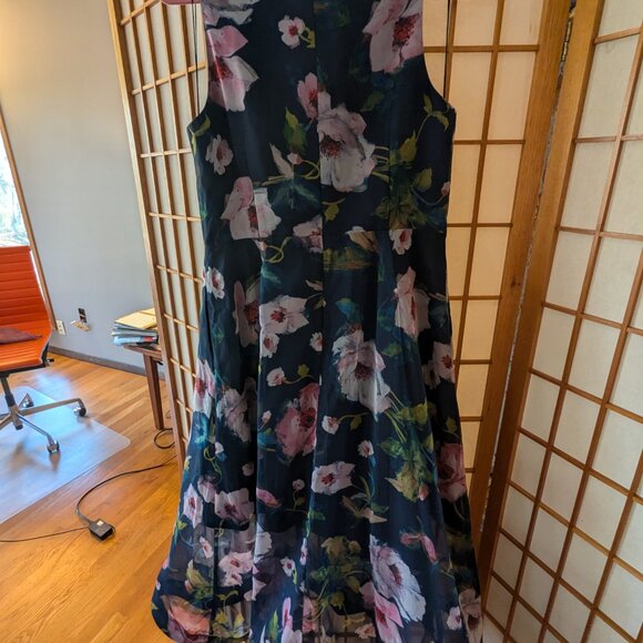 Floral Printed High Low Organza Halter Dress - Navy Multi - Picture 2 of 4